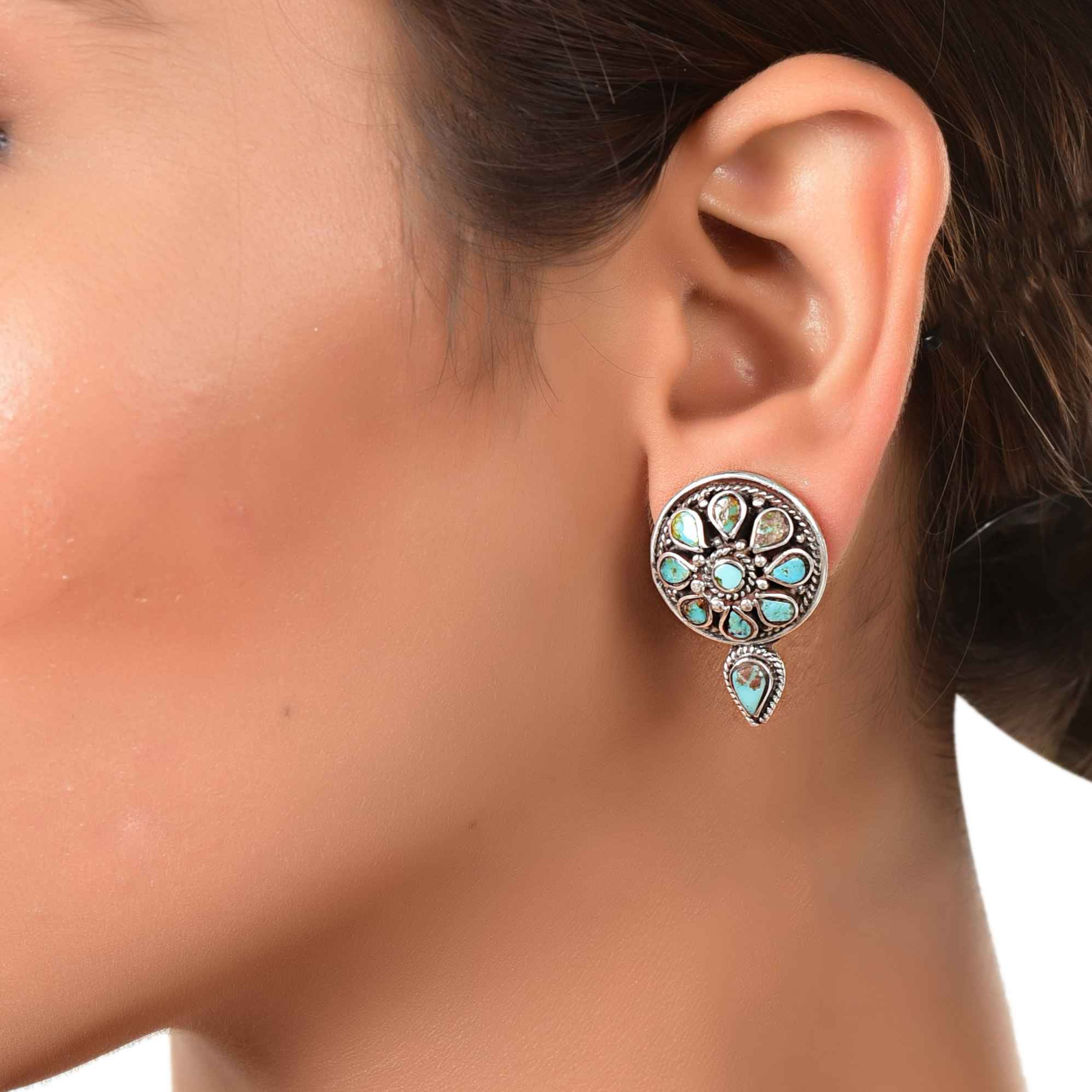 silver-turquoise-studtibetan-jewellery-sku-5971